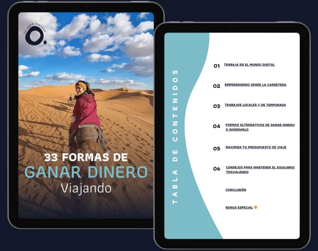 Guía 33 Formas de ganar dinero viajando mockup tablet